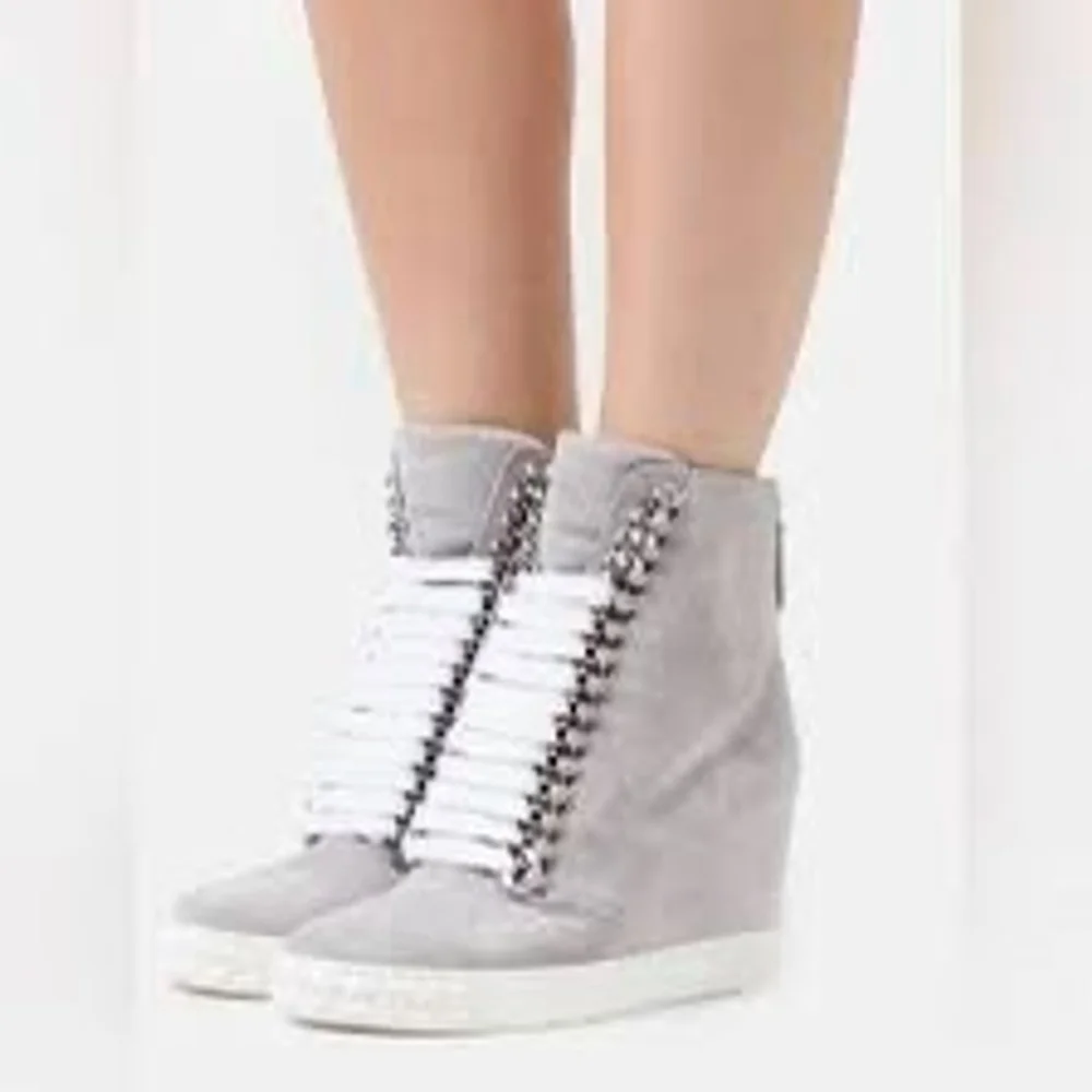 NEW IN BOX CASADEI grey suede Silver Chain Trim lace up Ankle Wedge sneaker